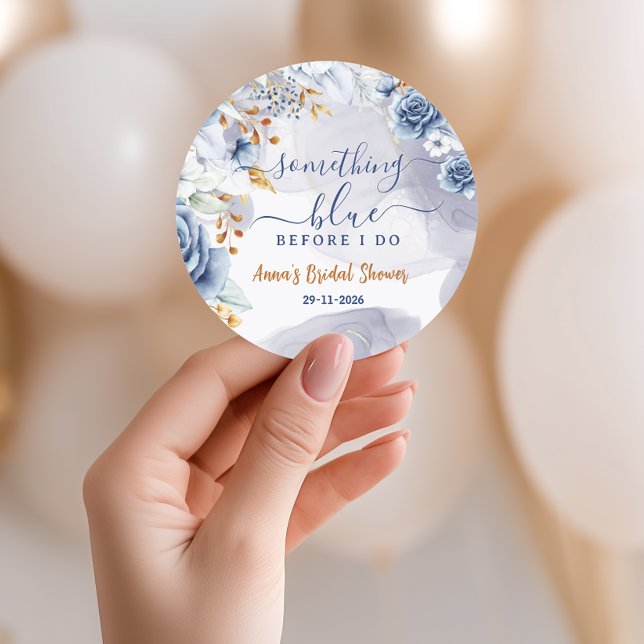 Something Blue Before I Do Bridal Shower Floral Classic Round Sticker (Celebrate the bride-to-be with these elegant Something Blue Before I Do bridal shower stickers, )