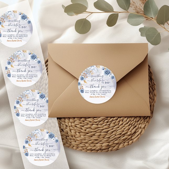 Something Blue Before I Do Bridal Shower Floral Classic Round Sticker (Celebrate the bride-to-be with these elegant Something Blue Before I Do bridal shower stickers,)