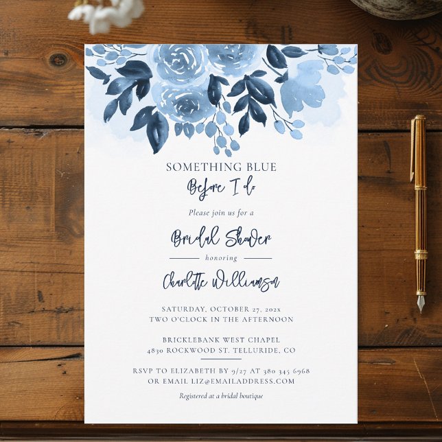 Something Blue Before I Do Bridal Shower Floral Invitation (Something Blue Before I Do Bridal Shower Dusty Blue Floral Invitation)