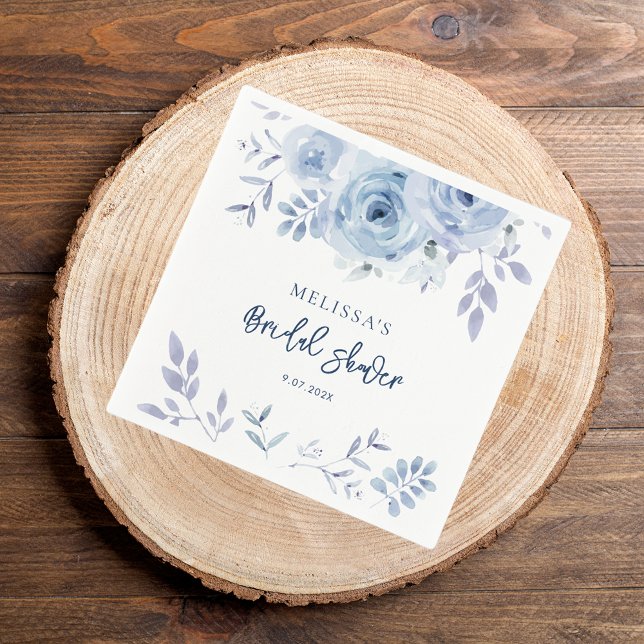 Something Blue Before I Do Bridal Shower Paper Napkin (Dusty Blue Floral Watercolor Bridal Shower PAper Napkin)