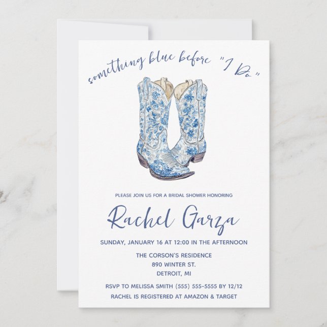 Something Blue before I Do! Cowboy  Bridal Shower Invitation (Front)