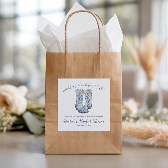 Something Blue before I Do! Cowboy  Bridal Shower Square Sticker (Creator Uploaded)
