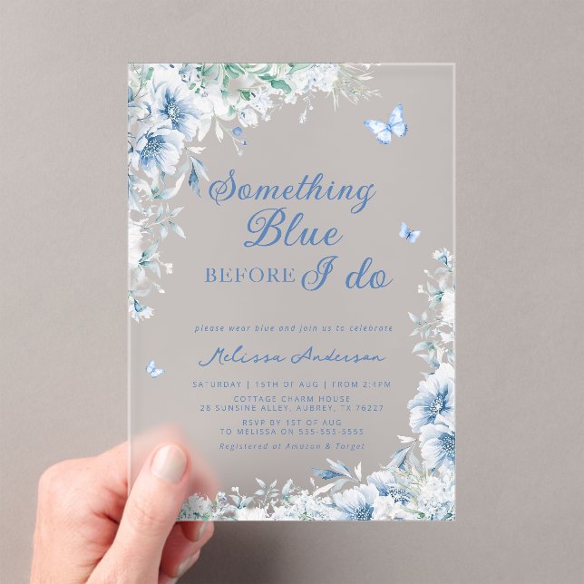 Something Blue Before I do Elegant Bridal Shower Acrylic Invitations (Insitu (Handheld))