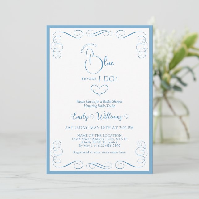 Something Blue Before I Do Elegant Bridal Shower Invitation (Standing Front)