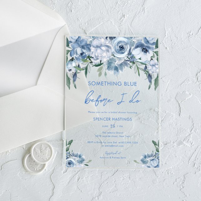 Something Blue Before I Do Floral Bridal Shower Acrylic Invitations (Creator Uploaded)