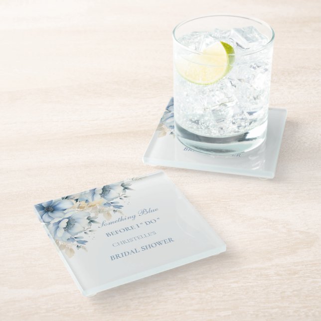 Something blue before i do floral Bridal shower Glass Coaster (Angled)