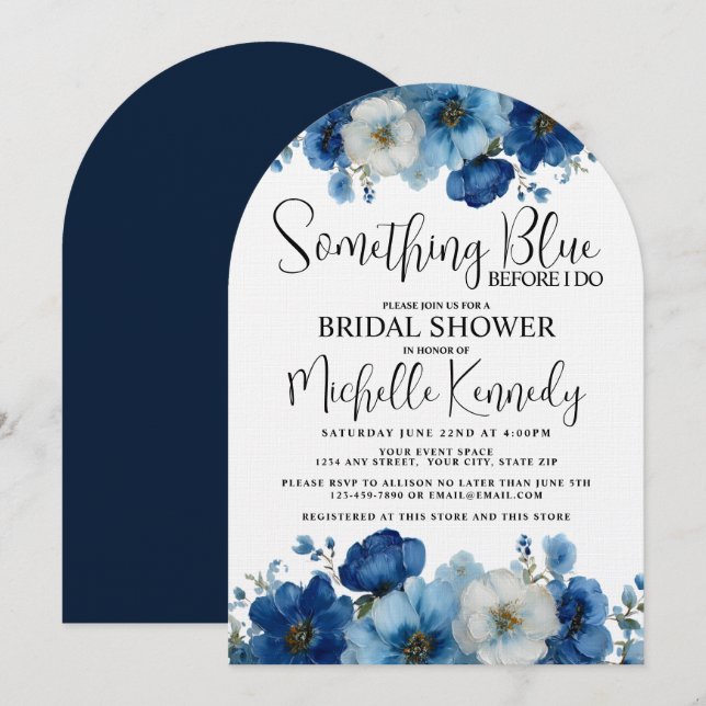 Something Blue Before I Do Floral Bridal Shower  Invitation (Front/Back)