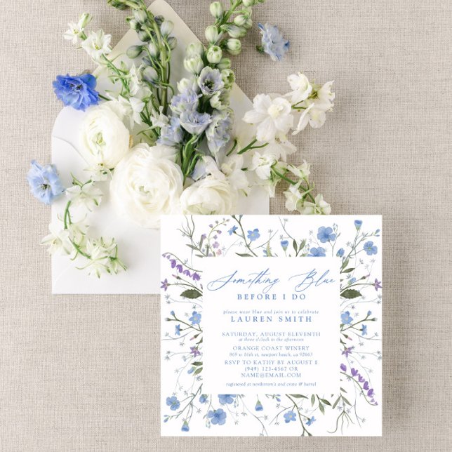 Something Blue Before I Do Floral Bridal Shower Invitation (Something Blue before 'I Do'! join us to celebrate the bride!)