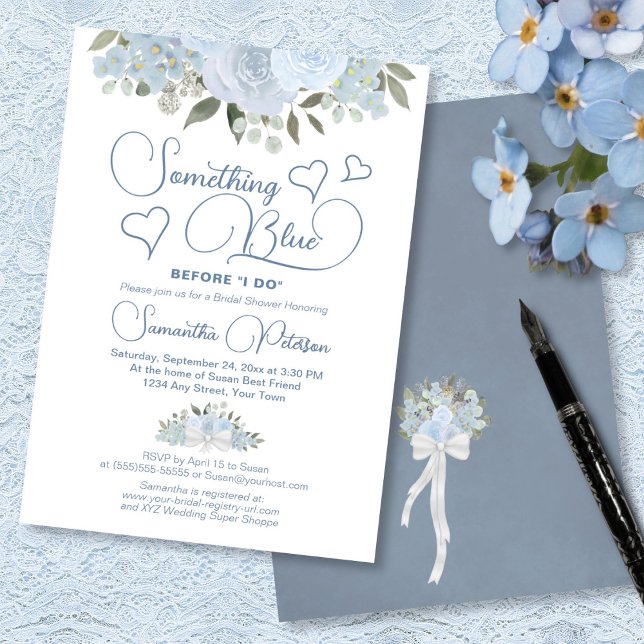 Something Blue Before I Do Floral Bridal Shower Invitation (Front/Back)
