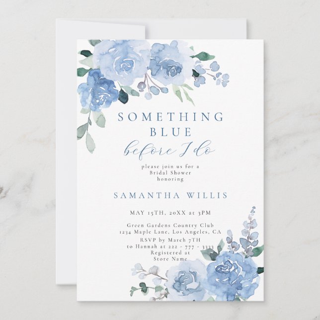 Something Blue Before I Do Floral Bridal Shower Invitation (Front)