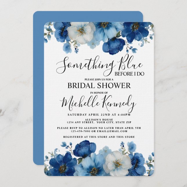 Something Blue Before I Do Floral Bridal Shower  Invitation (Front/Back)