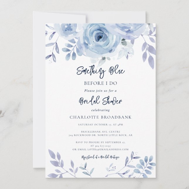 Something Blue Before I Do Floral Bridal Shower Invitation (Front)
