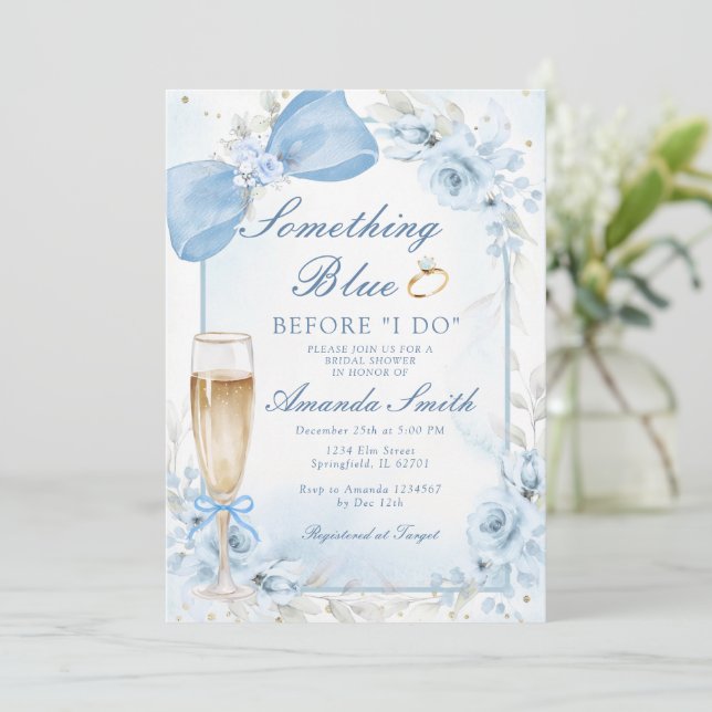 Something Blue Before I Do Floral Bridal Shower Invitation (Standing Front)