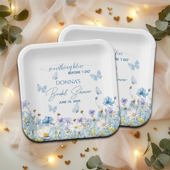 Something Blue before 'I do' Floral Bridal Shower Paper Plate (Creator Uploaded)