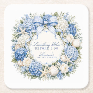 Something Blue Before I Do Hydrangea Bridal Shower Square Paper Coaster