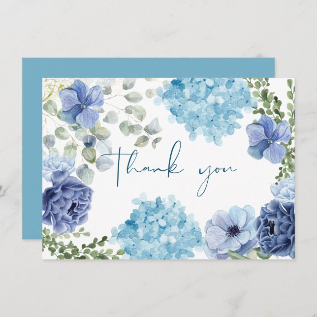 Something blue before i do hydrangea bridal shower thank you card (Front/Back)