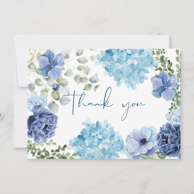 Something blue before i do hydrangea bridal shower thank you card (Front)