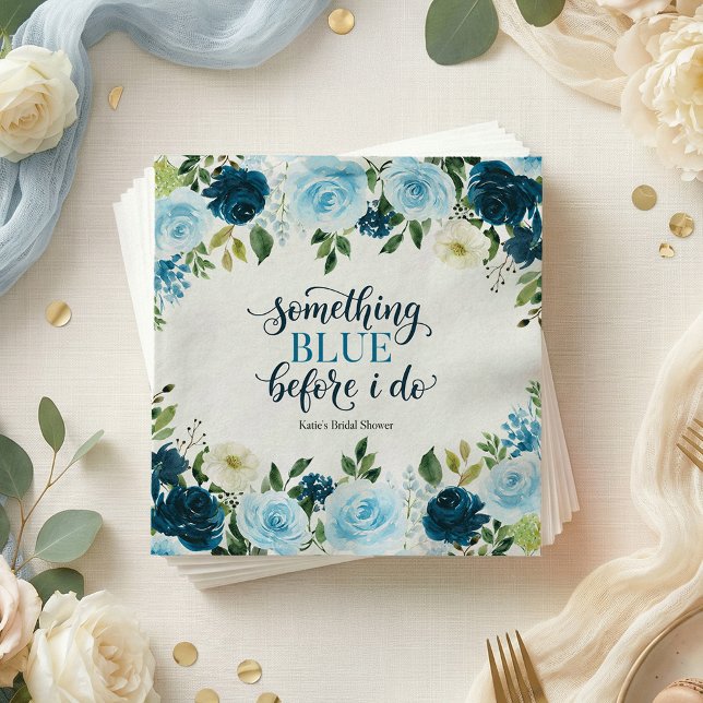 Something Blue Before I Do Navy Floral Bridal Show Napkin (Creator Uploaded)