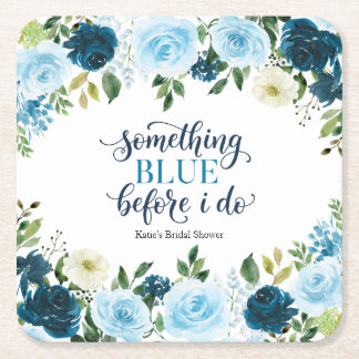 Something Blue Before I Do Navy Floral Bridal Show Square Paper Coaster