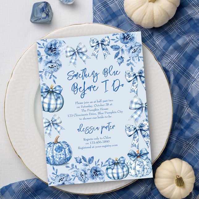 Something Blue before I Do Pumpkin Bridal Shower Invitation (Something Blue before I Do .. Fall Pumpkin Bridal Shower Invitation by Darling & May)