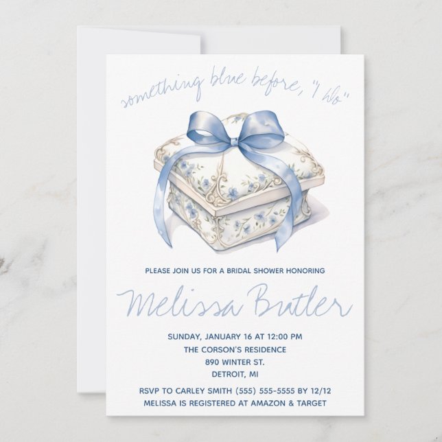 Something Blue before I do! Ring Box Bridal Shower Invitation (Front)