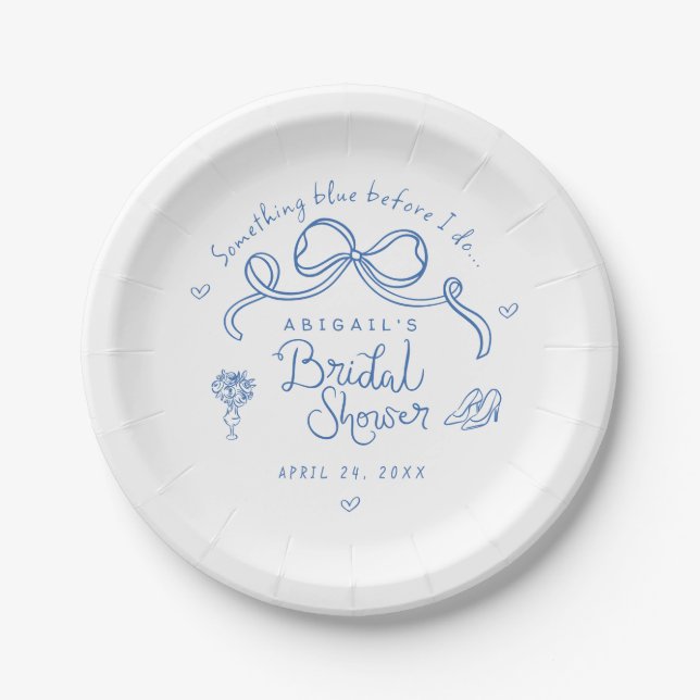 Something Blue Before I Do Whimsical Bridal Shower Paper Plate (Front)
