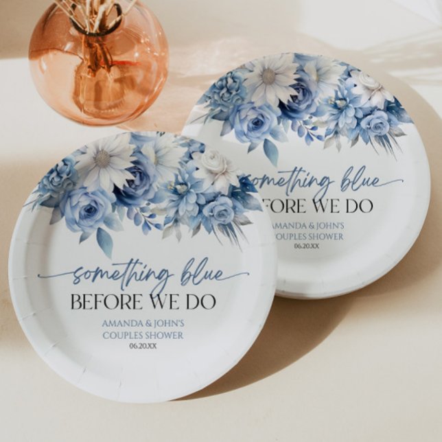 Something Blue Before We Do Floral Couples Shower Paper Plate (Creator Uploaded)