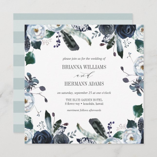 Something Blue | Boho Botanical wedding Invitation (Front/Back)