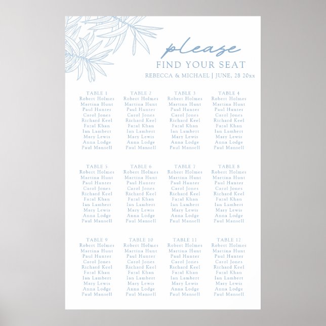 Something Blue Botanical Seating Chart Poster (Front)