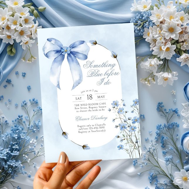 Something Blue Bow and Wildflower Bridal Shower Invitation (Creator Uploaded)