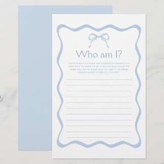 Something Blue Bow Bridal Shower Guess Who Game