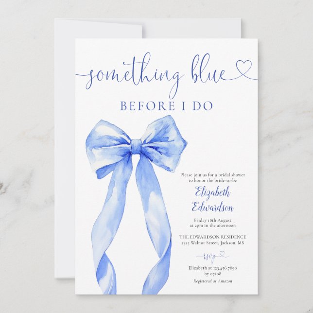 Something Blue Bow Bridal Shower Invitation (Front)