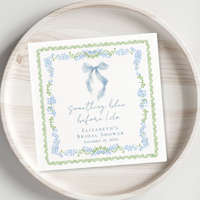 Something Blue Bow Bridal Shower Napkin (Something Blue Bow Bridal Shower Napkins)