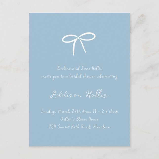 Something Blue Bow Bridal Shower Postcard (Front)