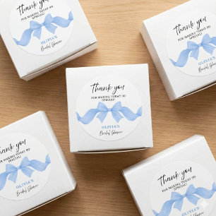 Something Blue Bow Bridal Shower Thank You Favor Classic Round Sticker