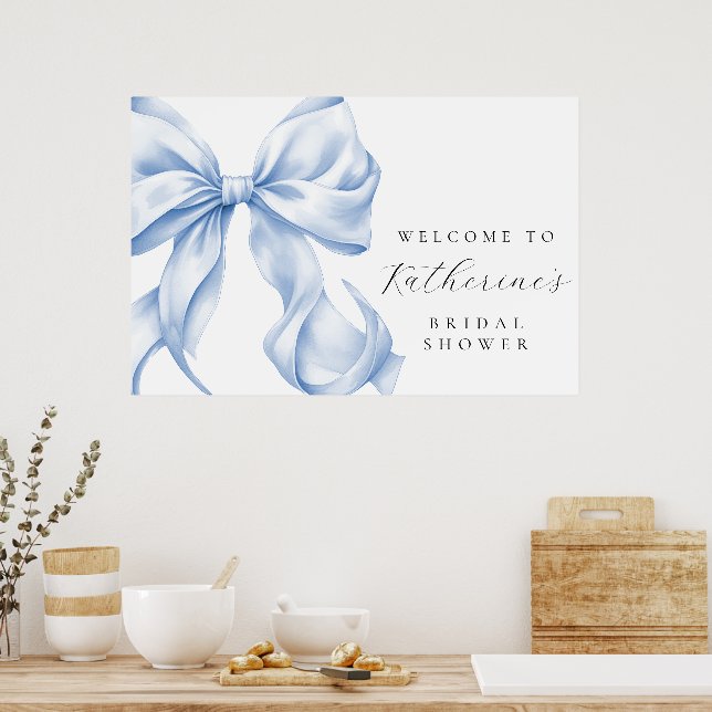 Something Blue Bow Bridal Shower Welcome Poster (Kitchen)