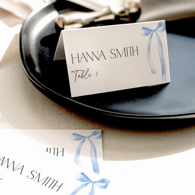Something Blue Bow Coquette Name Seating Place Card (Creator Uploaded)