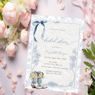 Something Blue Bow Cowboy Boots Floral Invitation