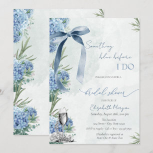  Something Blue Bow Glass Pearls Hydrangea Invitation