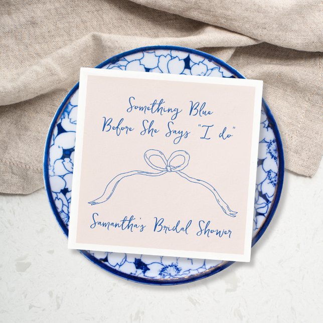 Something Blue Bow Hand Drawn Bridal Shower Napkin (Something Blue Bow Hand Drawn Bridal Shower Napkins)