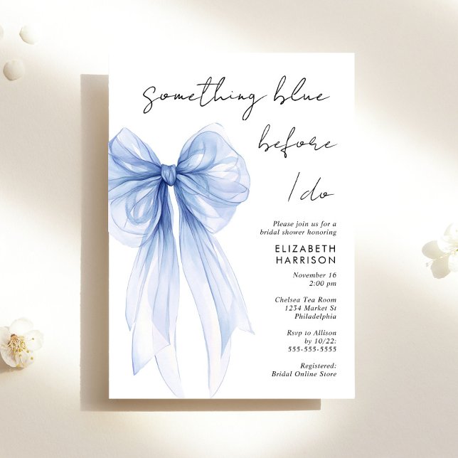 Something Blue Bow Watercolor Bridal Shower Invitation (Creator Uploaded)