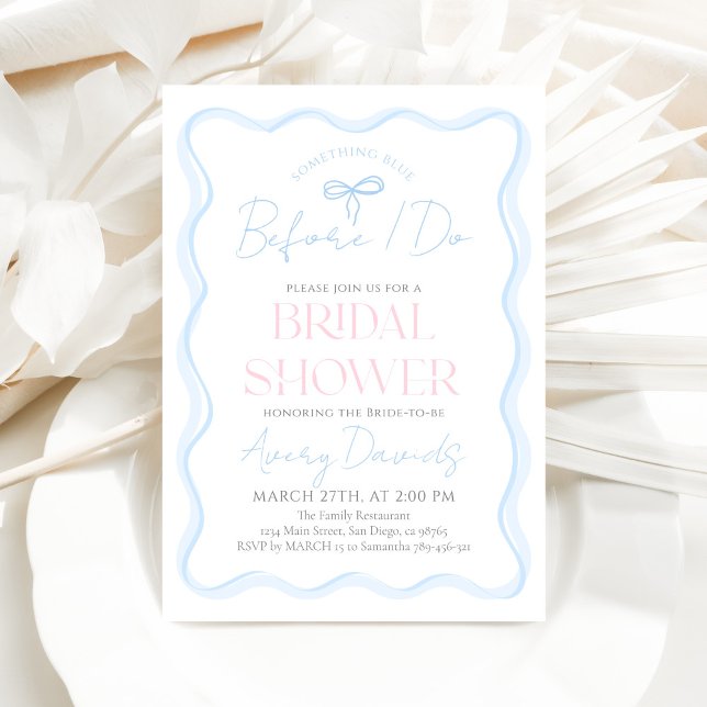 Something Blue Bow Wavy Modern Bridal Shower Invitation (Creator Uploaded)