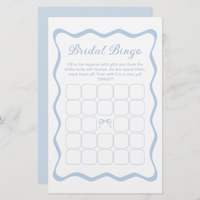 Something Blue Bridal Shower Bingo Game (Front/Back)