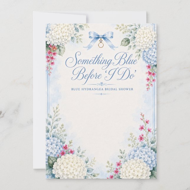 Something Blue Bridal Shower | Blue Hydrangea Invitation (Front)