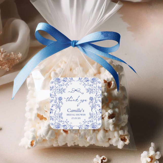 Something Blue Bridal Shower Thank you Square Sticker (Something Blue Bow Thank you Sticker)