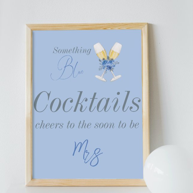 Something Blue Champagne Floral Bridal Shower Bar Poster (Creator Uploaded)