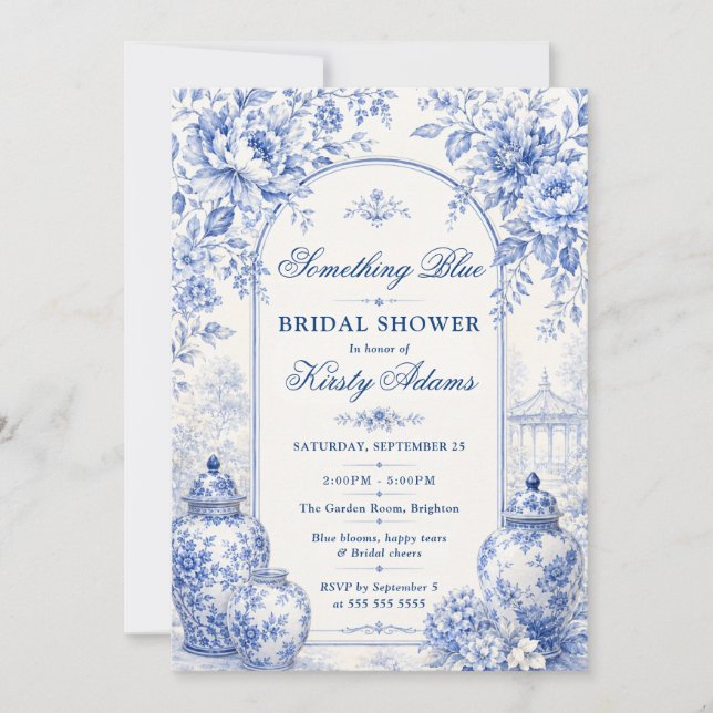 Something Blue Chinoiserie Bridal Shower Invitation (Front)