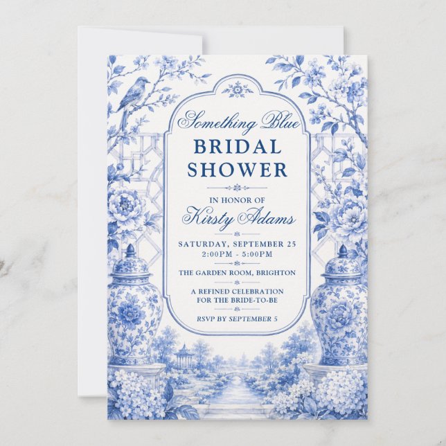 Something Blue Chinoiserie Bridal Shower Invitation (Front)