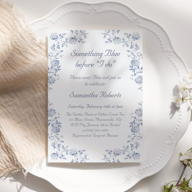Something Blue Chinoiserie Floral Bridal Shower Invitation (Creator Uploaded)
