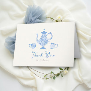 Something Blue Chinoiserie Lace Tea Bridal Shower Thank You Card